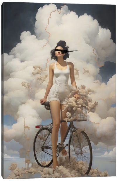Cloud Biking Canvas Art Print - Bicycle Art
