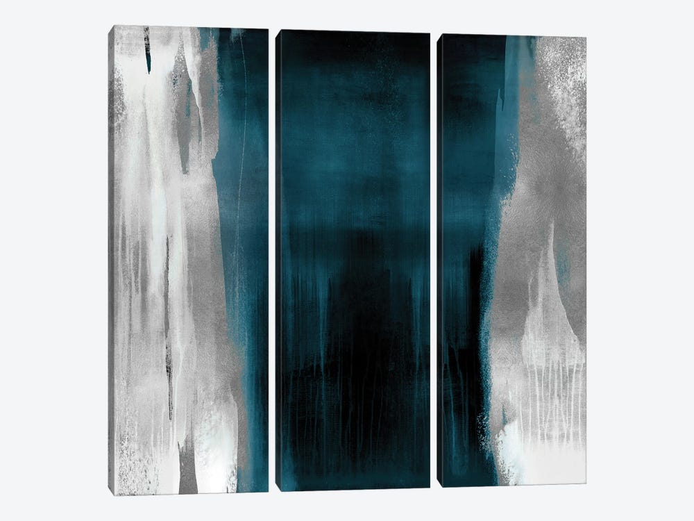 Free Fall Teal with Silver II by Christine Wright 3-piece Canvas Art Print
