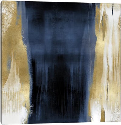 Free Fall Blue with Gold II Canvas Art Print - Gold Abstract Art