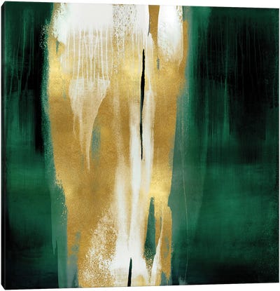 Free Fall Emerald with Gold I Canvas Art Print - Gold Art