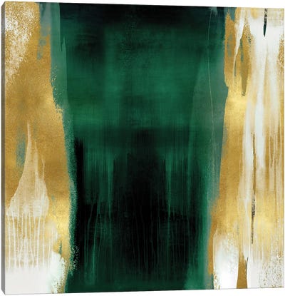 Free Fall Emerald with Gold II Canvas Art Print - Best Selling Abstracts
