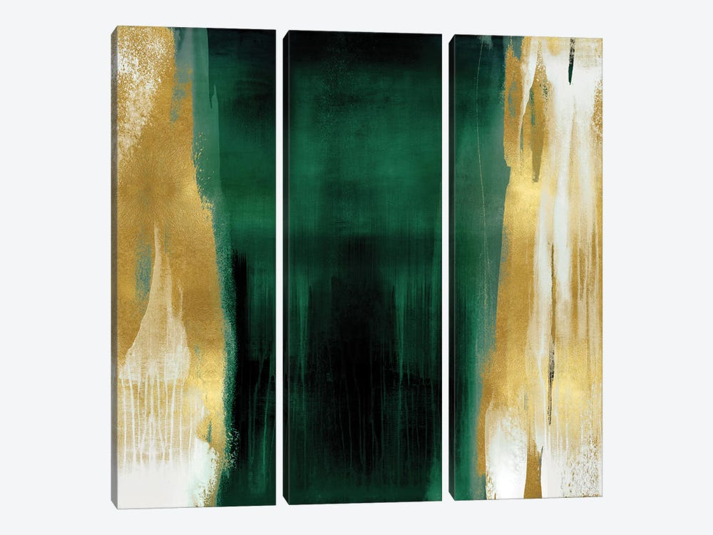 Free Fall Emerald with Gold II by Christine Wright 3-piece Canvas Art