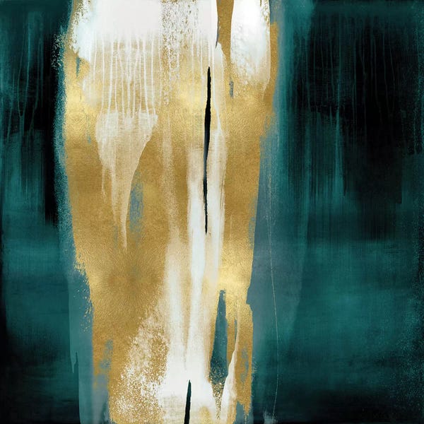 Christine Wright: Free Fall Green with Gold I by Christine Wright