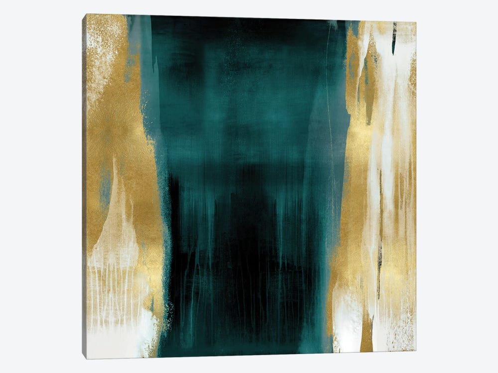 Free Fall Green with Gold II by Christine Wright 1-piece Canvas Artwork