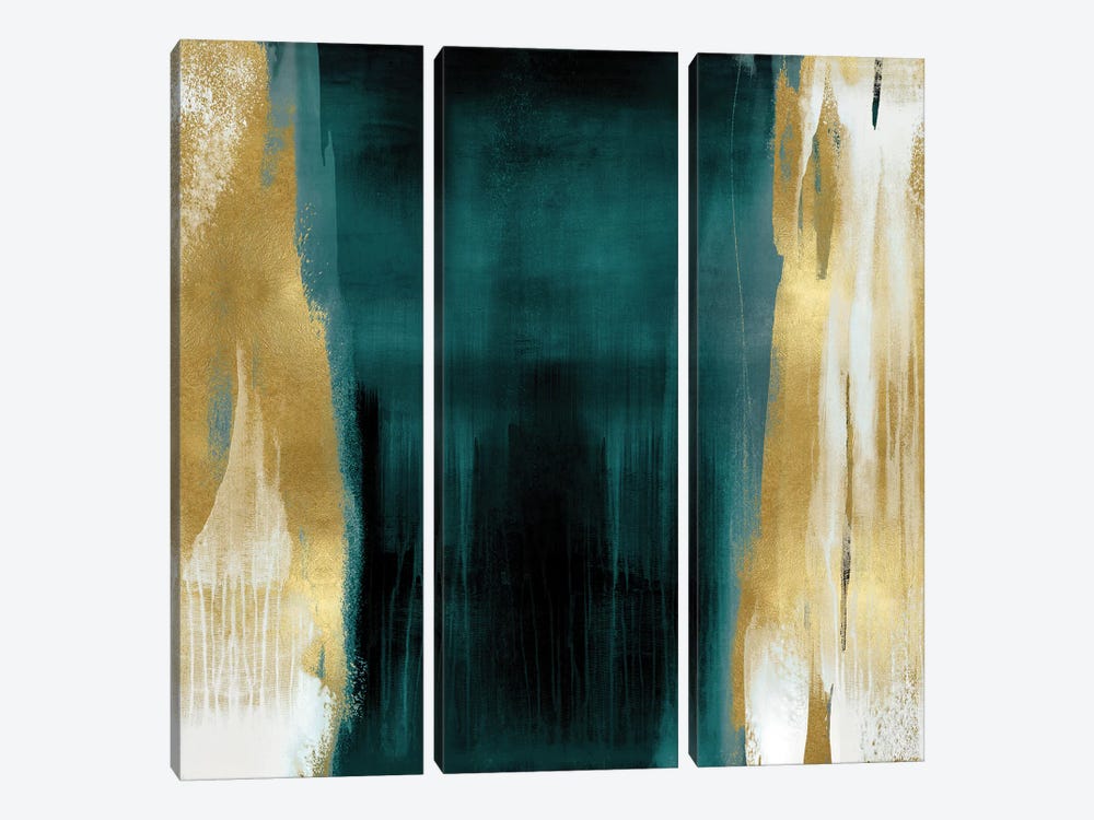 Free Fall Green with Gold II by Christine Wright 3-piece Canvas Art
