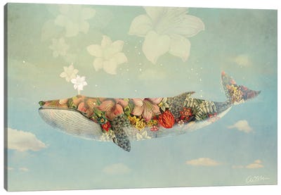 Flower Whale Canvas Art Print - Embellished Animals