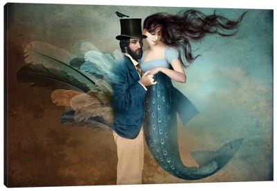 A Mermaids Love Canvas Art Print - Romantic Bedroom Art