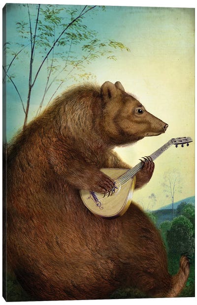 Mandolin Bear Canvas Art Print - Kids Animal Art