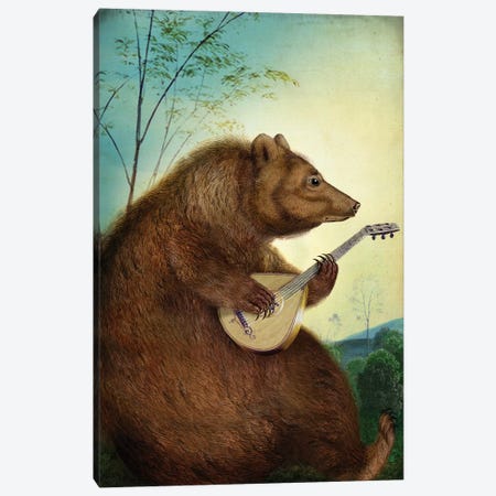 Mandolin Bear Canvas Print #CWS19} by Catrin Welz-Stein Art Print
