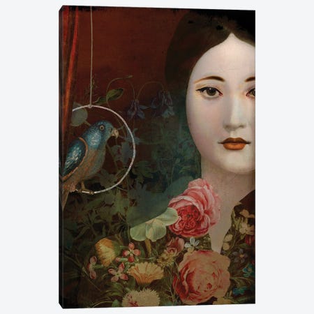 Girl With Parrot Canvas Print #CWS217} by Catrin Welz-Stein Canvas Wall Art