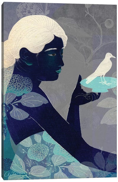 Bird On A Plate Canvas Art Print - Catrin Welz-Stein