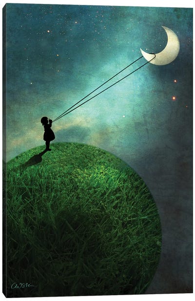 Chasing The Moon Canvas Art Print - Kids Inspirational Art