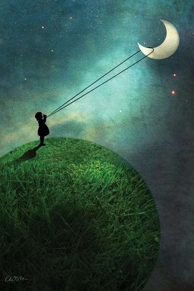 Kids Inspirational Art: Chasing The Moon by Catrin Welz-Stein