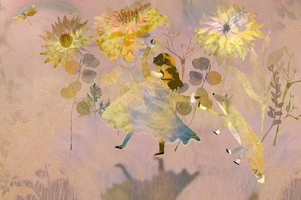 Dahlias: Gold And Dusky Pink Walk by Claire Westwood