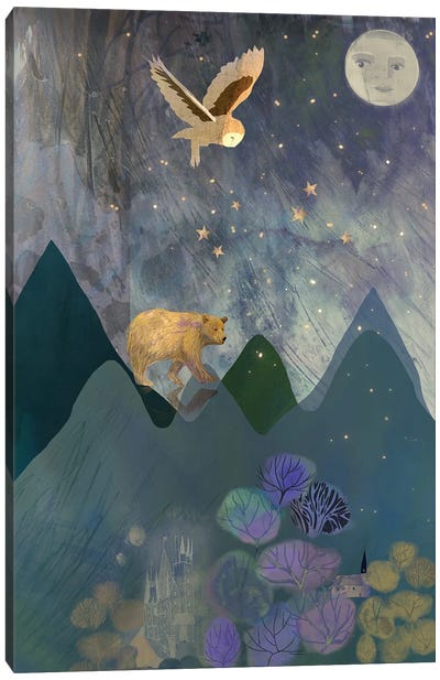 Bear And Owl Canvas Art Print - Claire Westwood