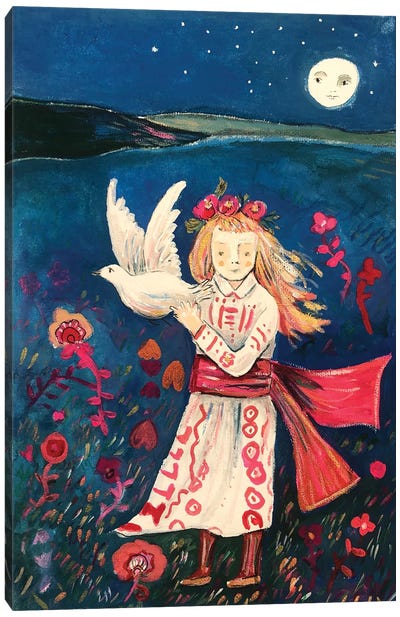Ukrainian Girl With Dove Canvas Art Print - Ukraine Art