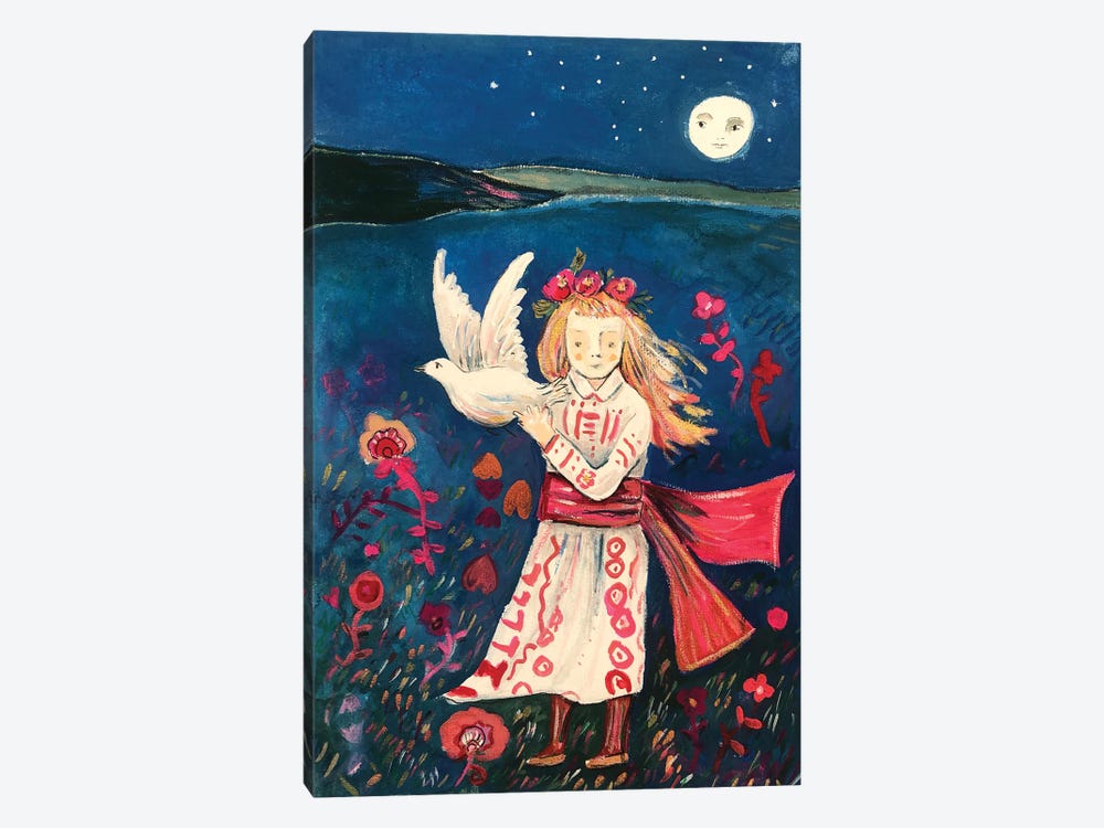 Ukrainian Girl With Dove by Claire Westwood 1-piece Canvas Wall Art