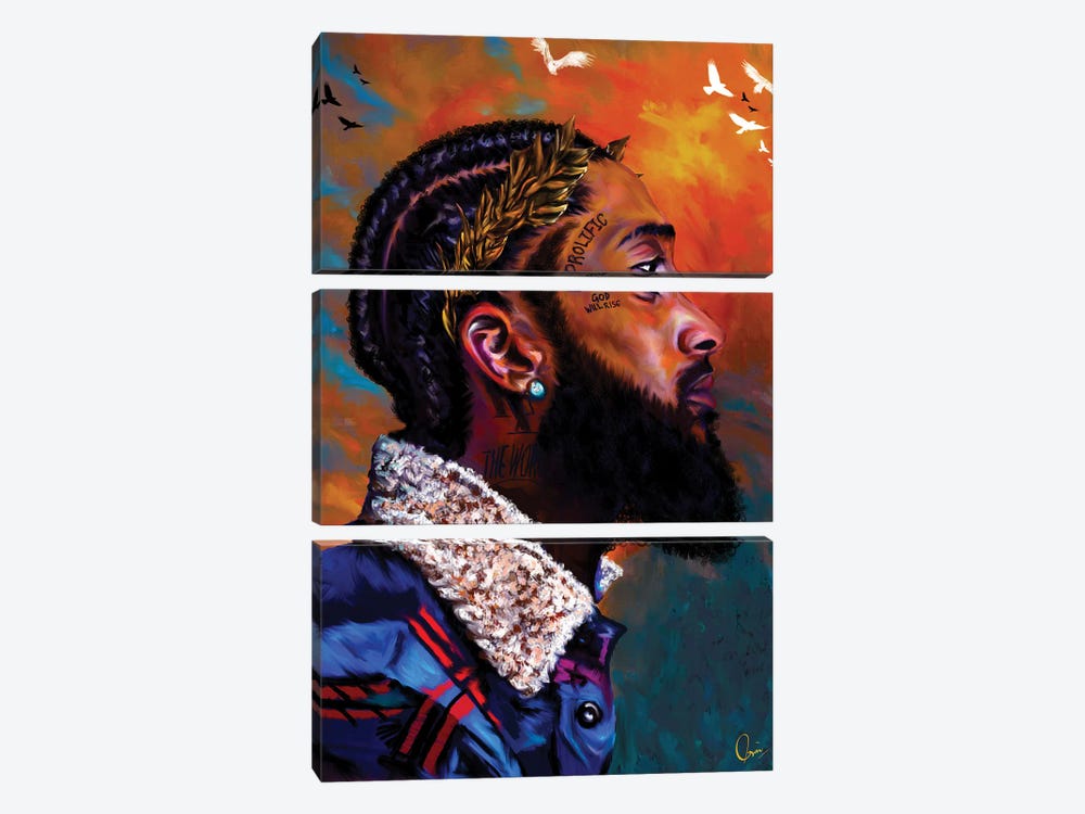 Nipsey Hussle by Crixtover Edwin 3-piece Canvas Print