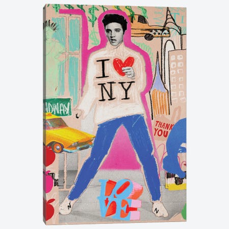 Elvis In New York Canvas Print #CYE47} by Chromoeye Canvas Wall Art