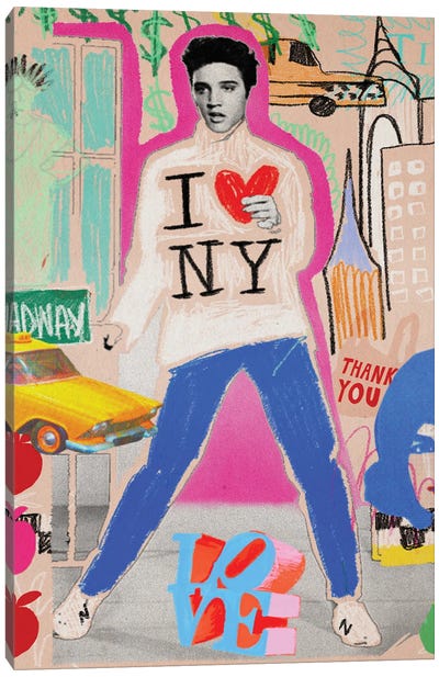 Elvis In New York Canvas Art Print - Pop Collage