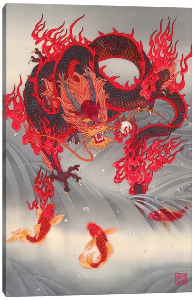 Dragon Gate Canvas Art Print - Koi Fish Art