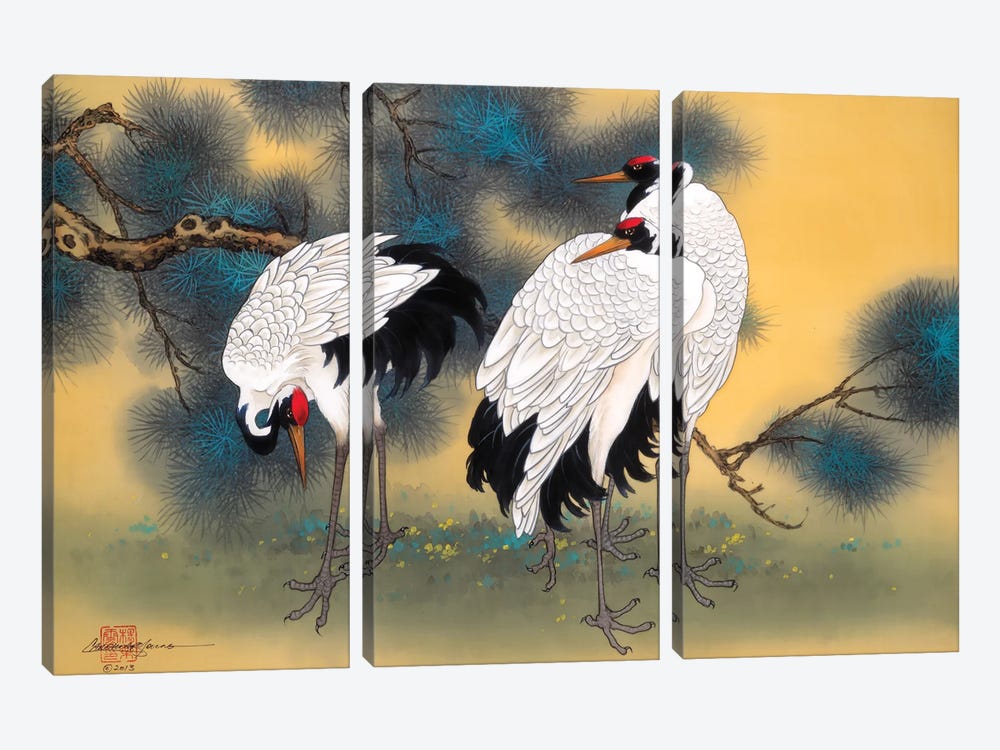 Morning Cranes by Caroline R. Young 3-piece Canvas Artwork