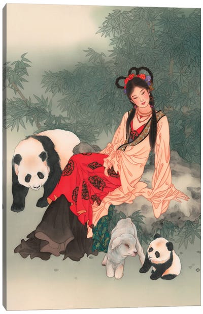Pandas Of Wolong Canvas Art Print - Caroline R. Young