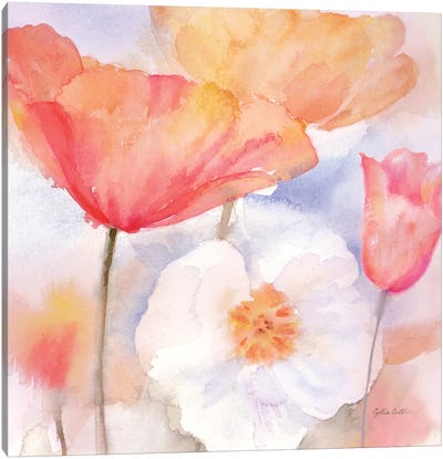 Watercolor Poppy Meadow Pastel I Canvas Art Print