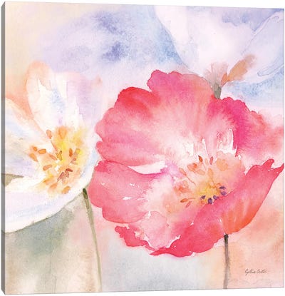 Watercolor Poppy Meadow Pastel II Canvas Art Print - Poppy Art
