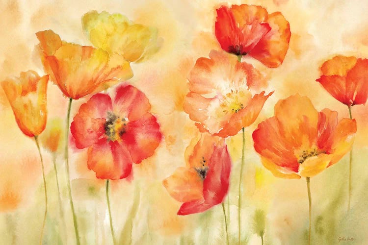 Watercolor Poppy Meadow Spice Landscape