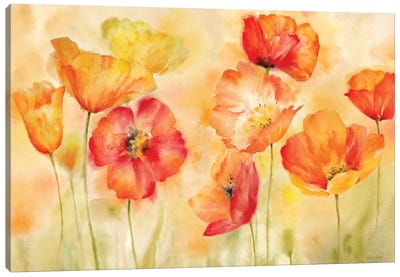 Watercolor Poppy Meadow Spice Landscape Canvas Art Print - Cynthia Coulter