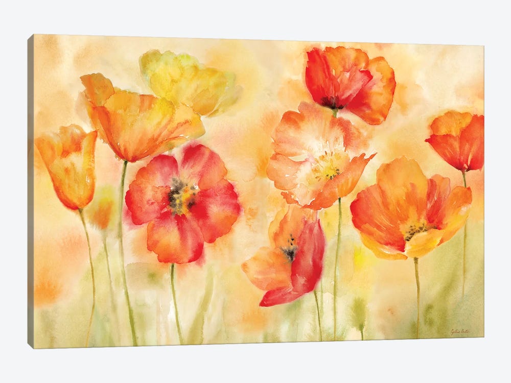 Watercolor Poppy Meadow Spice Landscape by Cynthia Coulter 1-piece Canvas Print