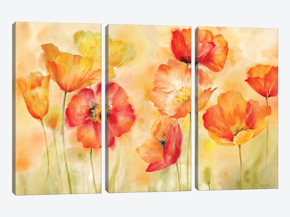 Watercolor Poppy Meadow Spice Landscape by Cynthia Coulter 3-piece Art Print