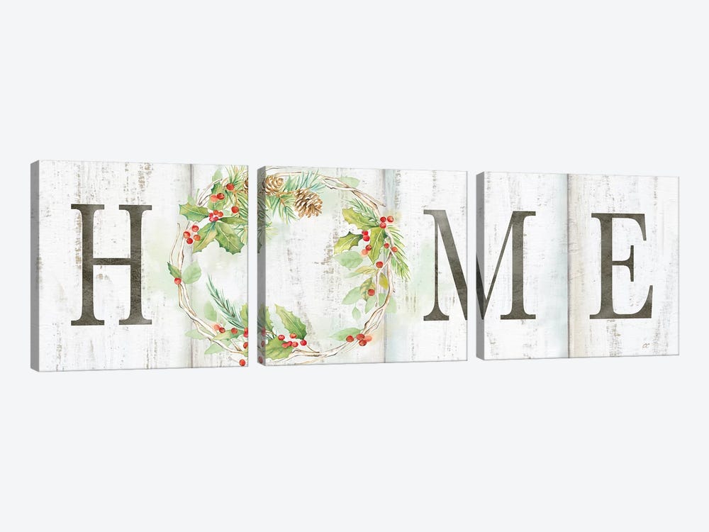 Holiday Wreath Home Sign by Cynthia Coulter 3-piece Canvas Art