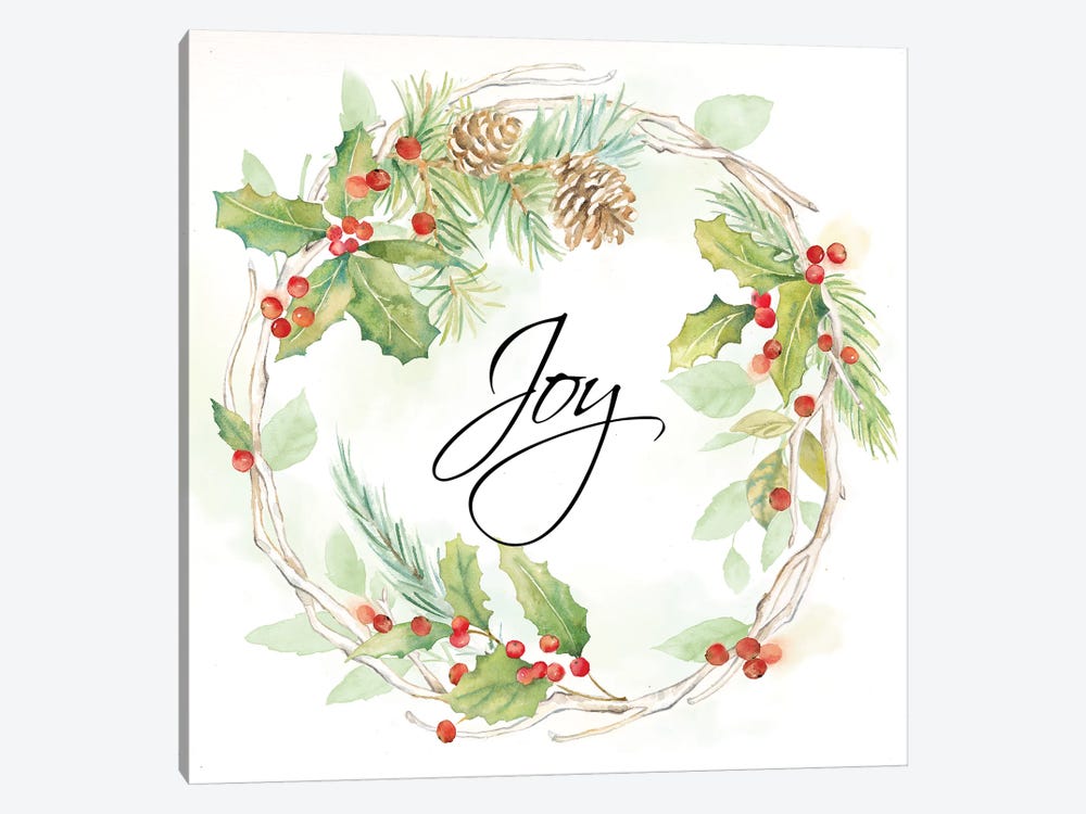Holiday Wreath Joy by Cynthia Coulter 1-piece Canvas Art Print