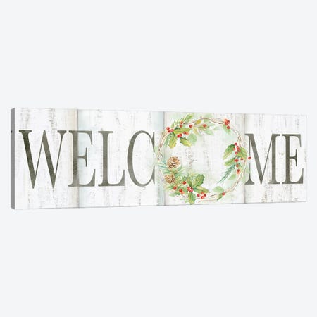 Holiday Wreath Welcome Sign Canvas Print #CYN129} by Cynthia Coulter Canvas Wall Art