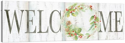 Holiday Wreath Welcome Sign Canvas Art Print - Cynthia Coulter