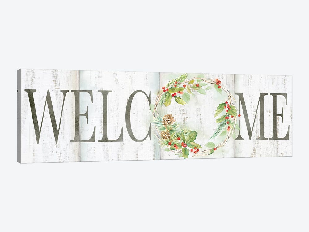 Holiday Wreath Welcome Sign by Cynthia Coulter 1-piece Canvas Artwork