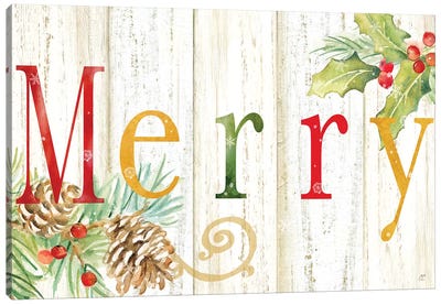Merry Whitewash Wood sign Canvas Art Print - Farmhouse Christmas Décor