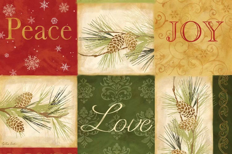 Peace Love Joy Pinecones by Cynthia Coulter canvas print
