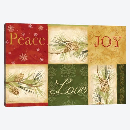 Peace Love Joy Pinecones Canvas Print #CYN137} by Cynthia Coulter Canvas Artwork