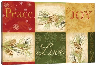 Peace Love Joy Pinecones Canvas Art Print - Christmas Signs & Sentiments