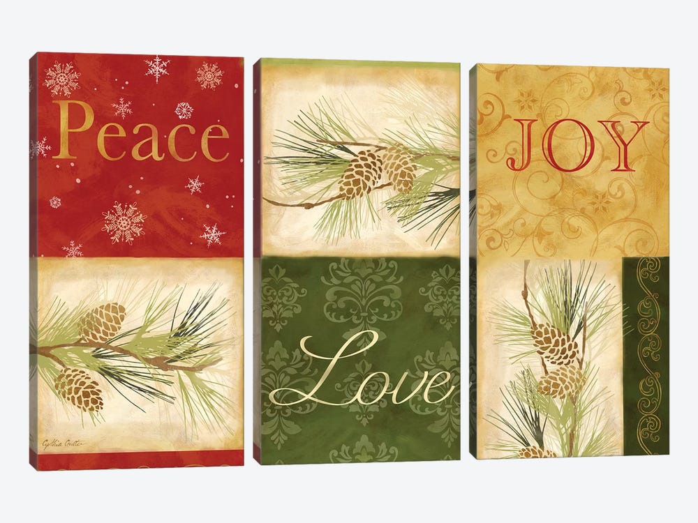 Peace Love Joy Pinecones by Cynthia Coulter 3-piece Art Print