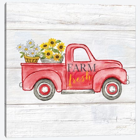 Farmhouse Stamp Red Truck Canvas Print #CYN156} by Cynthia Coulter Canvas Artwork