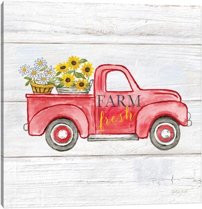 Farmhouse Stamp Red Truck Canvas Art Print - Trucks