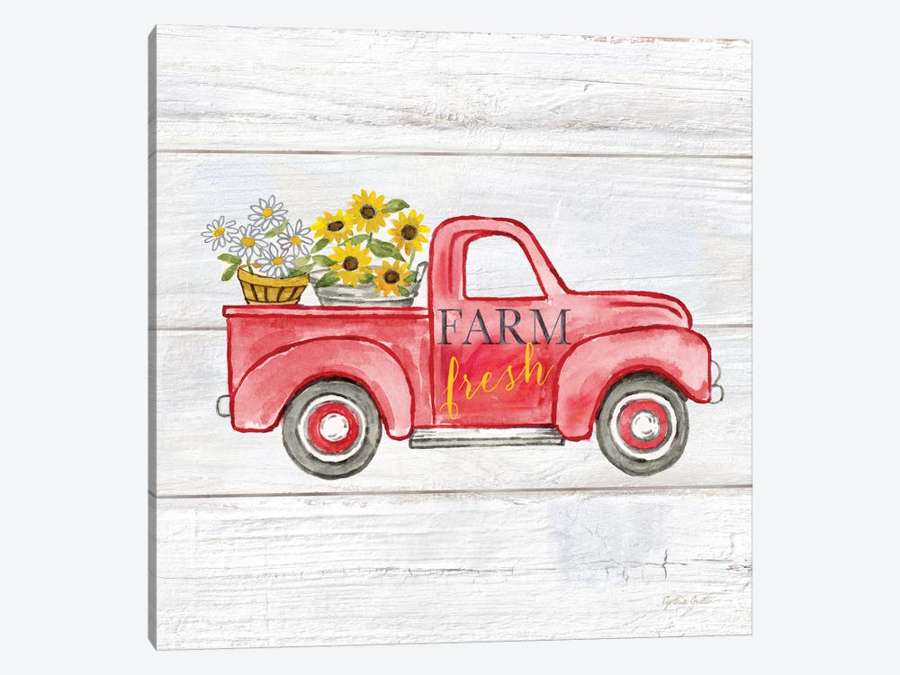 Farmhouse Stamp Red Truck by Cynthia Coulter 1-piece Canvas Wall Art