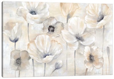 Gray Poppy Garden Landscape Canvas Art Print - Neutrals