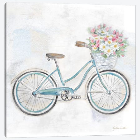 Vintage Bike With Flower Basket I Canvas Print #CYN163} by Cynthia Coulter Canvas Art