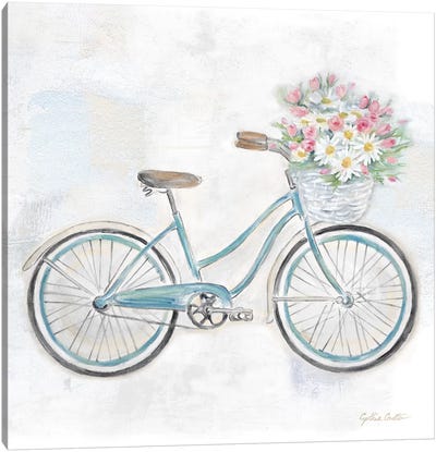 Vintage Bike With Flower Basket I Canvas Art Print - Vintage & Retro Bedroom Art