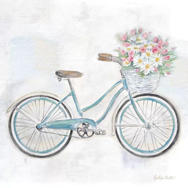 Kids Transportation Art: Vintage Bike With Flower Basket I by Cynthia Coulter